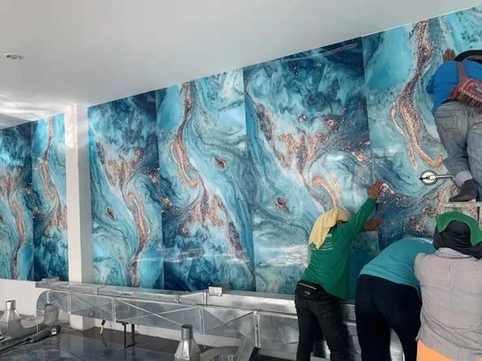 UV van de het Bladbinnenhuisarchitectuur van Deklaagpvc Marmeren de Muurcomité Als achtergrond