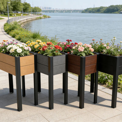 Moderne Verhoogde Moestuinbak met Waterdicht Vlamvertragend Eco-vriendelijk Hout-Kunststof Composiet voor Buiten