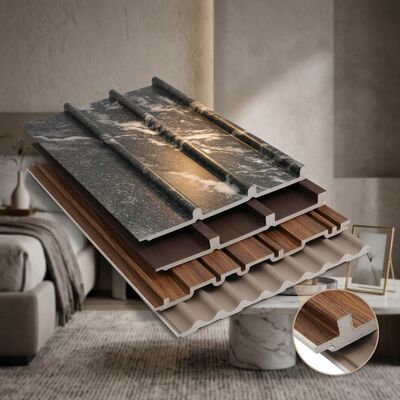 Moderne WPC-wandpaneel voor binnenshuis met houtgraan met fluit ontwerp voor woonkamer en slaapkamer