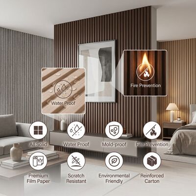 Moderne WPC-wandpaneel voor binnenshuis met houtgraan met fluit ontwerp voor woonkamer en slaapkamer