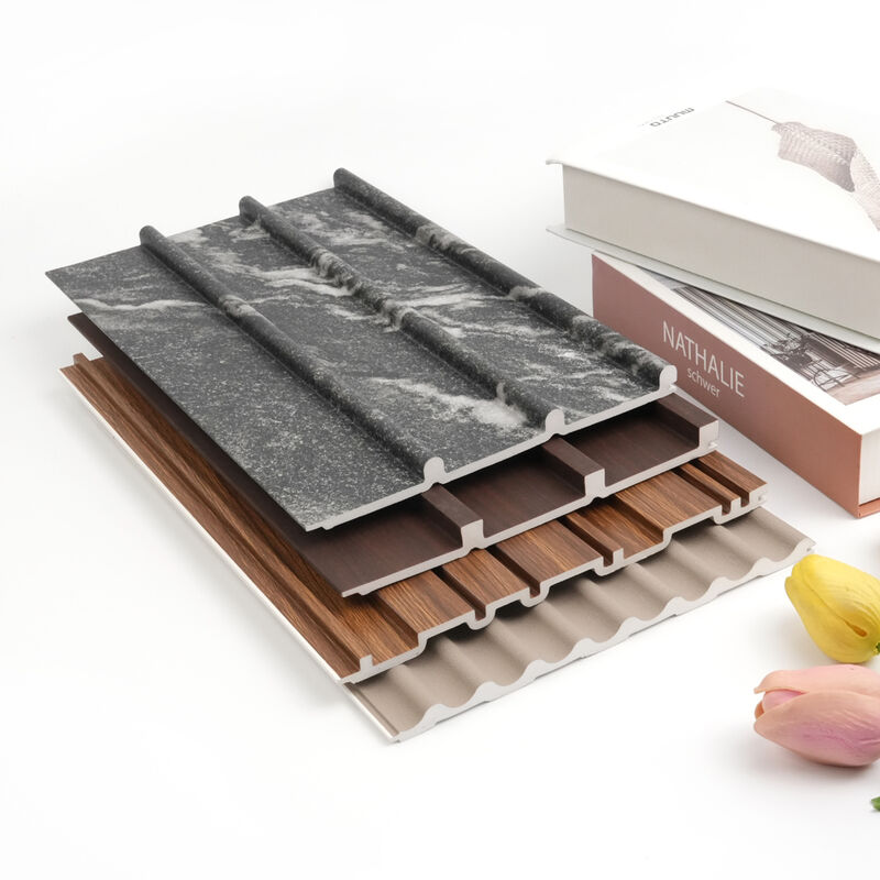 Moderne houtgraan gevlochten ontwerp WPC wandpaneel waterdicht binnenwandbekleding voor woonkamer en slaapkamer
